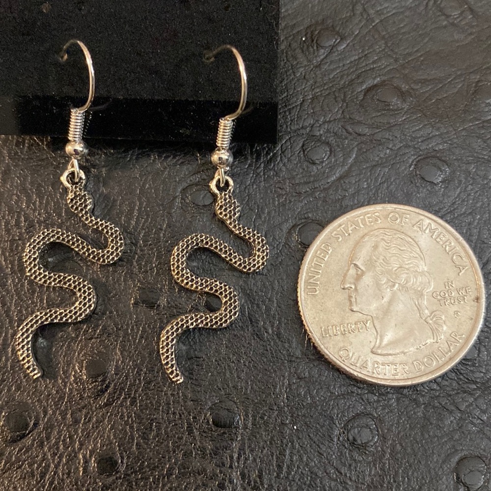 SILVER TEXTURED SNAKE DANGLING EARRINGS